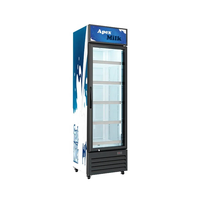 Apex Refrigerated Cabinet Dairy Single Glass Door Cooler Commercial Fridge Refrigerator
