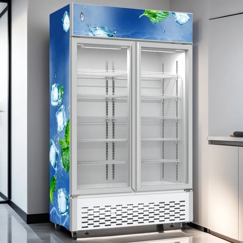 Beverage Cooler Upright Double Door Stainless Steel Commercial Freezer Bar Fridge Double Door Fridge Commercial Fridge Display